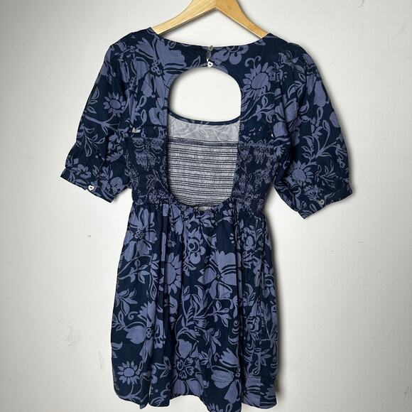 NWOT Free People Delilah blue floral puff smocked backless Mini Dress size S - Picture 5 of 6
